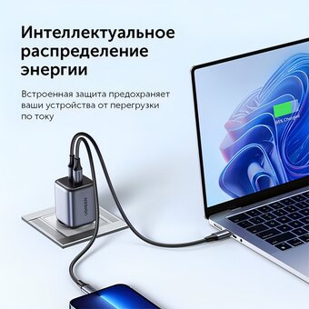  СЗУ Ugreen CD294 (90573) Nexode Mini USB-C+USB-C 45W PD GaN Fast Charger EU grey 