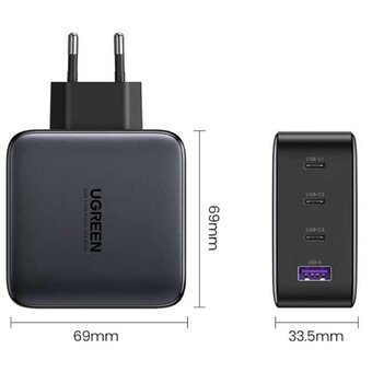  СЗУ Ugreen CD226 (90575) USB-A+3*USB-C 100W GaN Fast Charger with 100W USB-C Cable space gray 