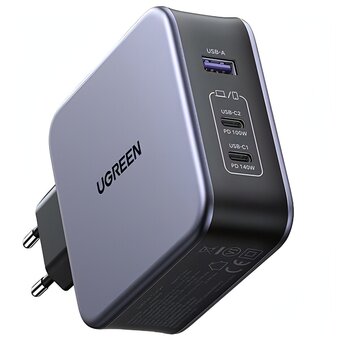  СЗУ Ugreen CD289 (90549) USB-A+2*USB-C 140W GaN Tech Fast Charger with C to C Cable 2м Black 