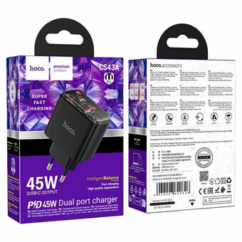  СЗУ HOCO CS43A Smart PD45W(2C) EU черный 