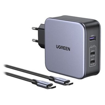  СЗУ Ugreen CD289 (90549) USB-A+2*USB-C 140W GaN Tech Fast Charger with C to C Cable 2м Black 