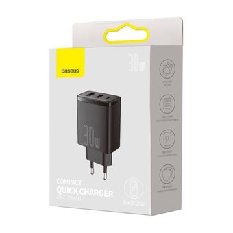  СЗУ Baseus CCXJ-E01 Compact Quick Charger 2U+C 30W EU Black 