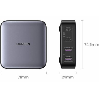  СЗУ Ugreen CD327 (90747) Nexode 2*USB-A+2*USB-C 65W Desktop Fast Charger EU black 