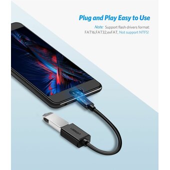  Кабель UGREEN US133 10396 Micro USB Male to USB-A Female Cable With OTG Nickel Plating 15cm Black 