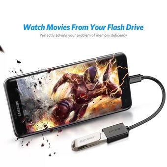  Кабель UGREEN US133 10396 Micro USB Male to USB-A Female Cable With OTG Nickel Plating 15cm Black 