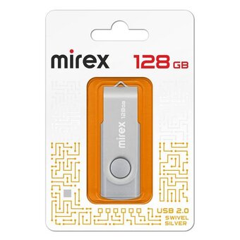  USB-флешка Mirex Swivel 13600-FMURS128 128GB, USB 2.0, Черный/Серебристый 