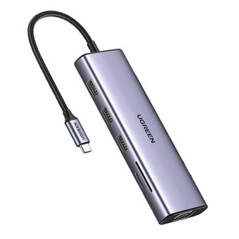  Конвертер UGREEN CM498 15601 USB-C To 3*USB 3.0 A+HDMI+VGA+RJ45 Gigabit+SD/TF+AUX3.5mm+PD Converter Gray 