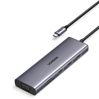  Конвертер UGREEN CM498 15601 USB-C To 3*USB 3.0 A+HDMI+VGA+RJ45 Gigabit+SD/TF+AUX3.5mm+PD Converter Gray 
