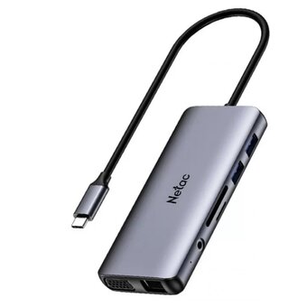  USB-концентратор Netac WF15 NT08WF15-30GR Type-C to USB3.0*2+USB2.0*2+HDMI+PD+mSD/SD 2.0+Audio+RJ45+VGA 