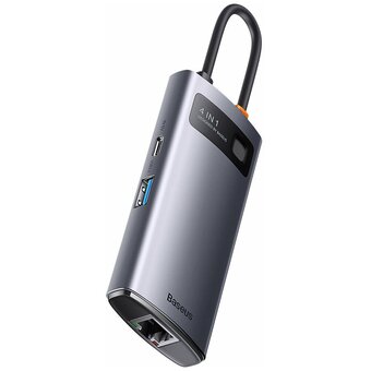  Адаптер Baseus WKWG070113 Metal Gleam Series 4-in-1 Multifunctional Type-C HUB Docking Station Gray Type-C to USB3.0*3+RJ45*1 