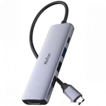  USB-концентратор Netac WF13 .(NT08WF14-30GR), 6in1 Type-C to 3xUSB3.0 + 1xHDMI( 4k/30Hz) + microSD + SD 