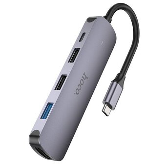  Адаптер HOCO HB27 Type-C multi-function converter HDTV+USB3.0+USB2.0*2+PD серый 