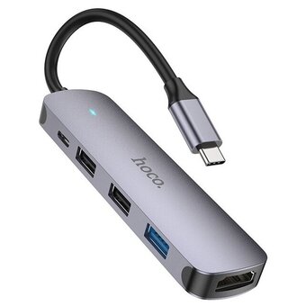  Адаптер HOCO HB27 Type-C multi-function converter HDTV+USB3.0+USB2.0*2+PD серый 