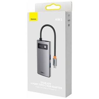  Адаптер Baseus WKWG070113 Metal Gleam Series 4-in-1 Multifunctional Type-C HUB Docking Station Gray Type-C to USB3.0*3+RJ45*1 