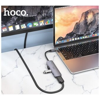  Адаптер HOCO HB27 Type-C multi-function converter HDTV+USB3.0+USB2.0*2+PD серый 