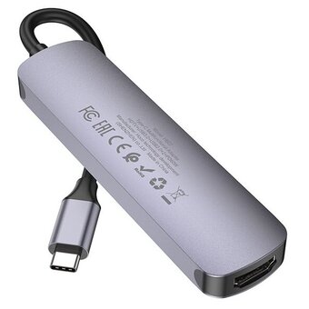  Адаптер HOCO HB27 Type-C multi-function converter HDTV+USB3.0+USB2.0*2+PD серый 