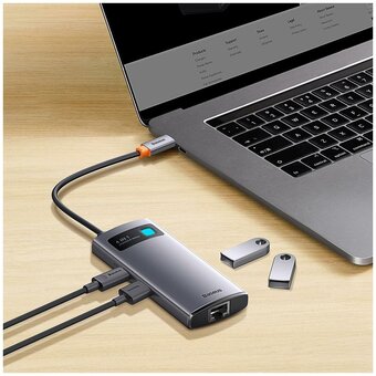  Адаптер Baseus WKWG070113 Metal Gleam Series 4-in-1 Multifunctional Type-C HUB Docking Station Gray Type-C to USB3.0*3+RJ45*1 