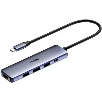  USB-концентратор Netac WF13 .(NT08WF14-30GR), 6in1 Type-C to 3xUSB3.0 + 1xHDMI( 4k/30Hz) + microSD + SD 