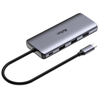  USB-концентратор Netac WF15 NT08WF15-30GR Type-C to USB3.0*2+USB2.0*2+HDMI+PD+mSD/SD 2.0+Audio+RJ45+VGA 