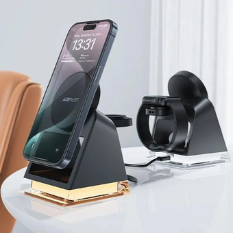  Автодержатель ACEFAST E17 desktop 3-in-1 wireless charging holder Black 