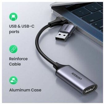  Видеозахват UGREEN CM489 40189 USB 1080P Video Capture Device Grey 