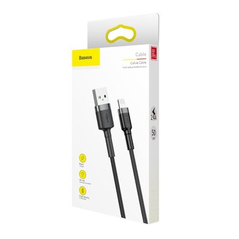  Дата-кабель Baseus Cafule (CALKLF-AG1) USB For iP 2.4A 0.5m Gray+Black 