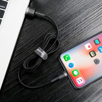  Дата-кабель Baseus Cafule (CALKLF-AG1) USB For iP 2.4A 0.5m Gray+Black 