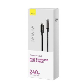  Дата-кабель Baseus CAWJ040001 Tungsten Gold Fast Charging Data Cable Type-C to Type-C 240W 1m Black 