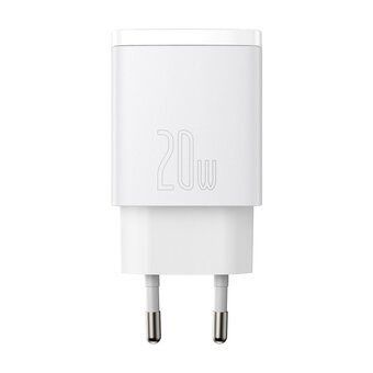  СЗУ Baseus CCXJ-B02 Compact Quick Charger USB-C+USB-A 20W EU White 