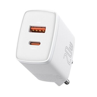  СЗУ Baseus CCXJ-B02 Compact Quick Charger USB-C+USB-A 20W EU White 