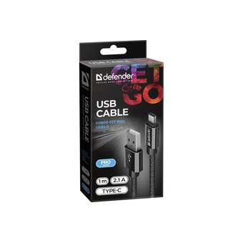  Кабель Defender 87814 USB2.0, AM-Type-C, 1m, 2.1A Черный 