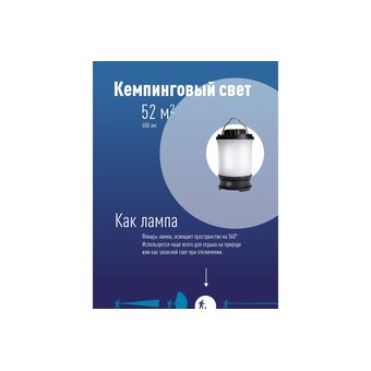  Фонарь кемпинговый КОСМОС KOS604Lit аккум/10ВтLED/съемн Li-ion18650 2х2200mAh/Power-bank/USB-шнур 
