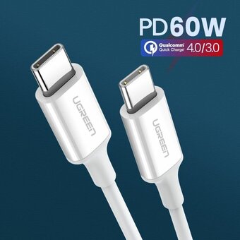  Кабель UGREEN US264 60520 USB-C 2.0 Male To USB-C 2.0 Male 3A Data Cable 2m White 