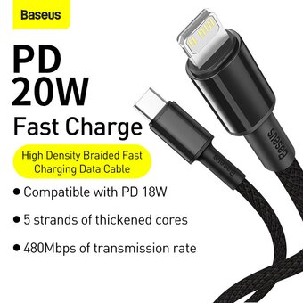  Дата-кабель Baseus (CATLGD-01) High Density Braided Fast Charging Type-C to iP PD 20W 1m Black 