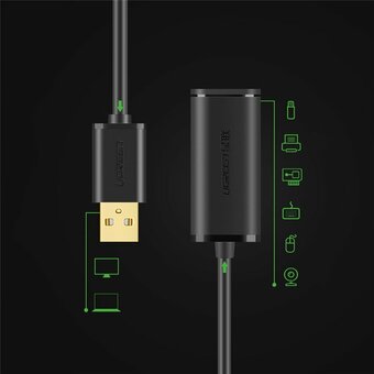  Кабель UGREEN US121 10321 USB 2.0 Active Extension Cable with Chipset 10m Black 