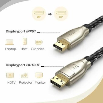  Кабель UGREEN DP112 60843 1.4 DP M/M Round Cable Zinc Alloy Shell with Braided 2m Black 