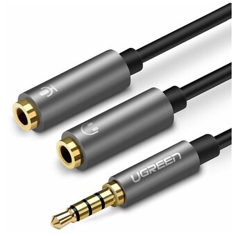  Кабель UGREEN AV141 30619 3.5mm male to 2 Female Audio Cable Aluminum Case 20cm Black 