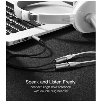 Кабель UGREEN AV141 30619 3.5mm male to 2 Female Audio Cable Aluminum Case 20cm Black 