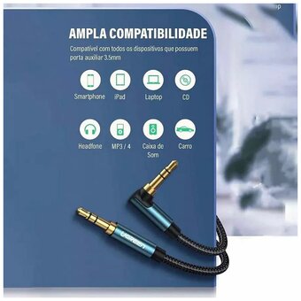  Кабель UGREEN AV112 60179 3.5mm Male to 3.5mm Male Angled Cable 1m Blue-Black 
