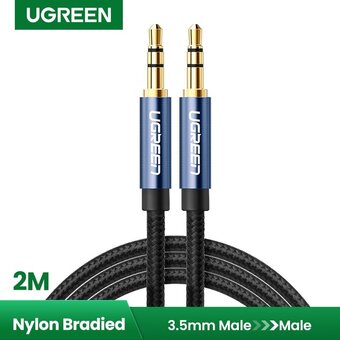  Кабель UGREEN AV112 10687 3.5mm Male to 3.5mm Male Cable Gold Plated Metal Case with Braid 2m Blue 