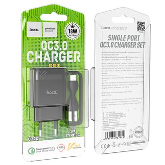  СЗУ HOCO C72Q Gloriou, 1USB, QC3.0 + Type-C (черный) 