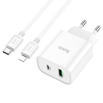  СЗУ HOCO C80A Plus Rapido PD20W, QC3.0, Type-C + lightning (белый) 