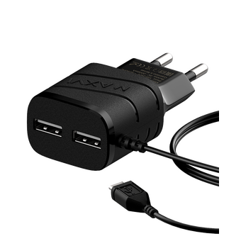  СЗУ Maxvi TCM-202MB 2A, microUSB, 2xUSB-A, black 