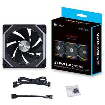  Вентилятор Lian Li Uni Fan SL120 V2 Reverse Black /UF-RSL120V2-1B/ (G99.12RSLV21B.R0) 120x120x28мм (PWM, ARGB, 250-2000 об/мин, 29.2dBa) 