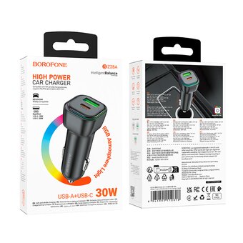  АЗУ BOROFONE BZ28A Trophie PD30W+QC3.0 car charger черный 