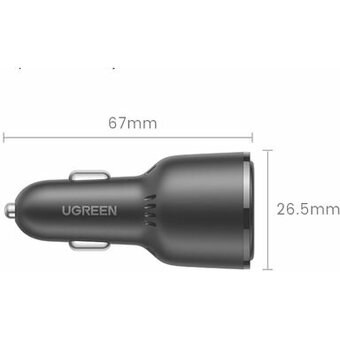  АЗУ Ugreen CD239 (90645) USB-C PD+USB-A 63W Fast Car Charger without Cable black 