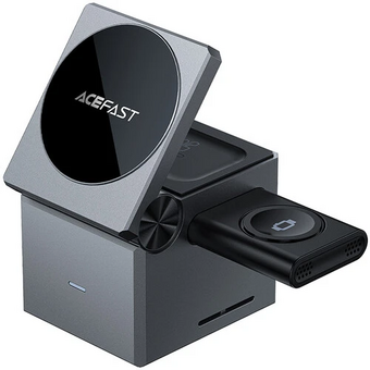  СЗУ ACEFAST E18 Rubik's Cube 3-in-1 wireless charging holder metal gray 