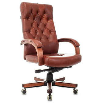  Кресло руководителя Бюрократ T-9928WALNUT светло-коричневый Leather Eichel кожа крестов. металл/дерево 