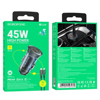  АЗУ BOROFONE BZ26B Discovery PD45W2C car charger set C to iP синий 