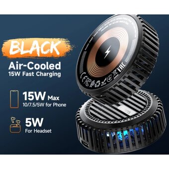  Беспроводное ЗУ HOCO CW57 Air-cooled 15W magnetic wireless fast charger черный 